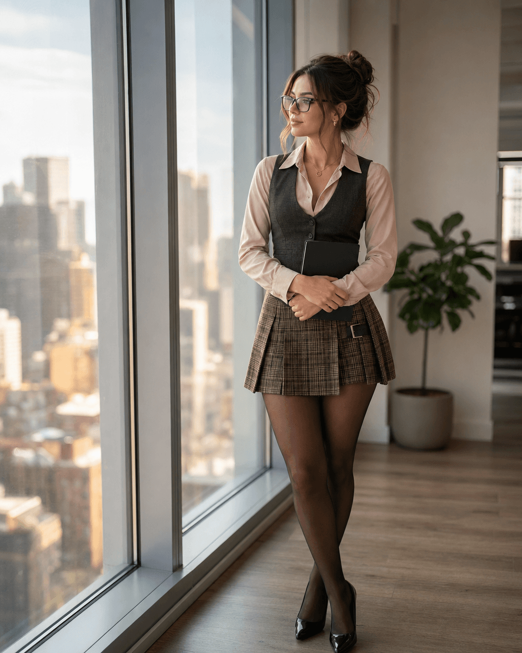Editorial representation of Remy beside an office window