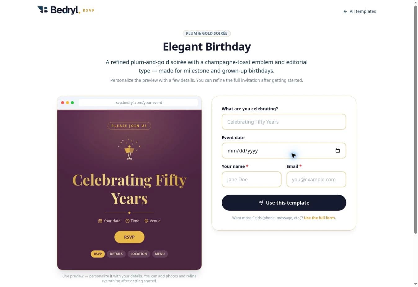 Bedryl Elegant Birthday public invitation template