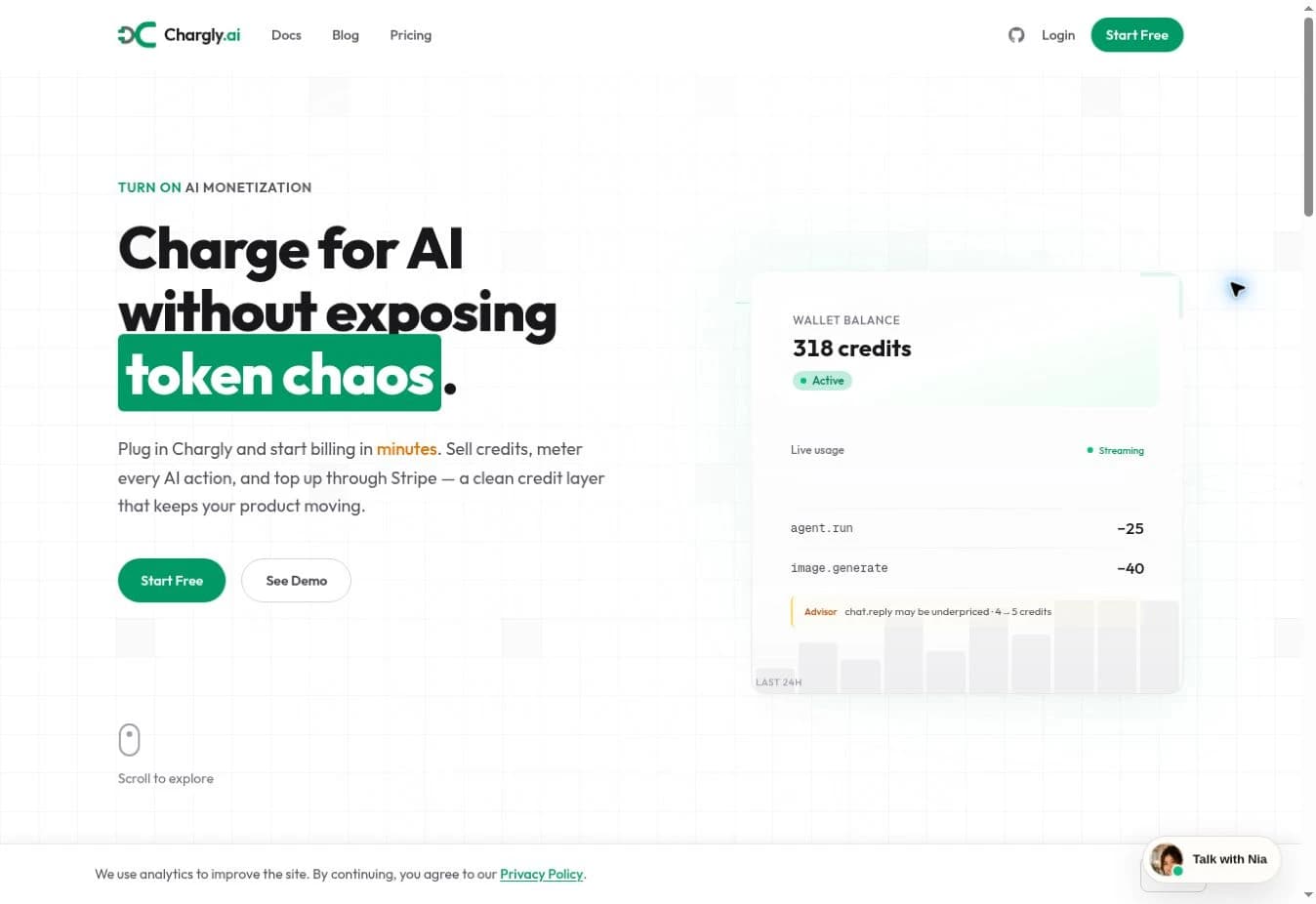 Chargly website and illustrative credit wallet