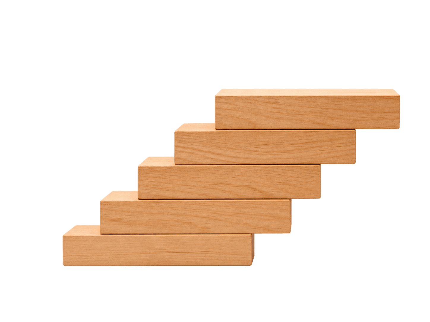 Five wooden blocks arranged as ascending steps