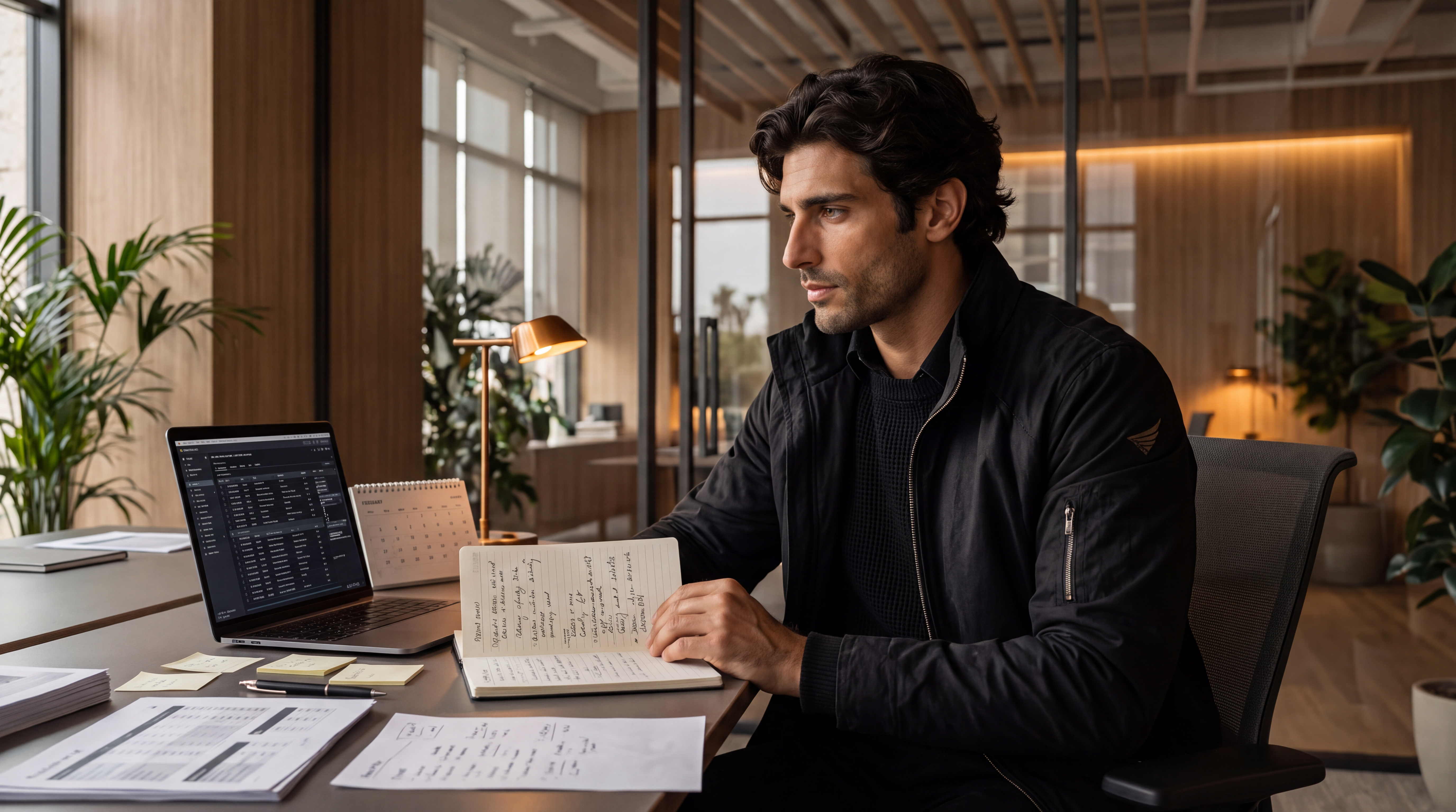 Hermes reviewing customer workflow information and application planning materials in the Ariy office.